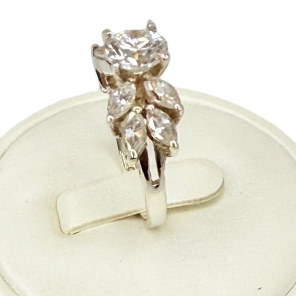 Lindeberg 925 Sterling Silver Zirconia Ring Sz 7 Marquise Round Cut Engagement - Picture 8 of 16